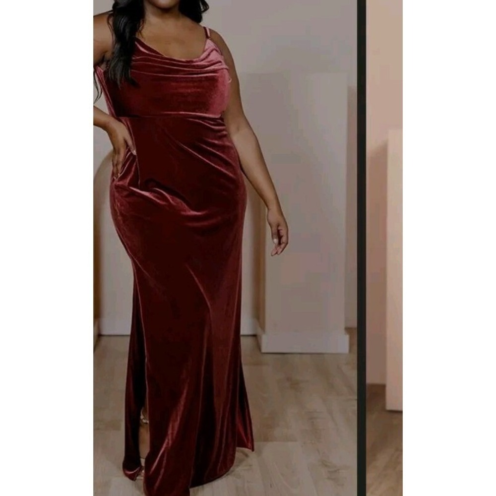 Revelry Velvet‎ Maxi Dress Rust Cowl Neck Formal Bridesmaid Gown Size 8